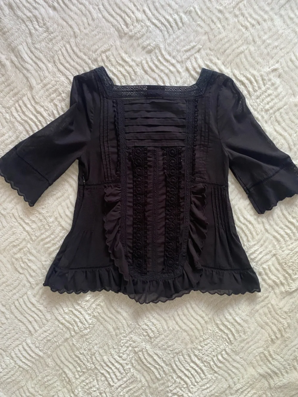 Juicy Couture Black Ruffled Lace-Trim Square Neck Blouse - Picture 4 of 6